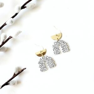 Polka Dot U Shaped Earrings - Black, White and Gold